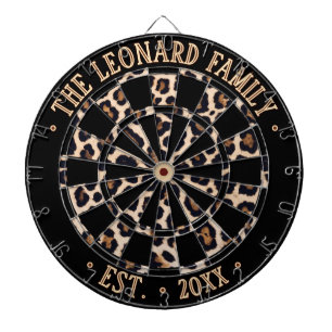 Custom Name Black & Leopard Animal Print Pattern Dart Board