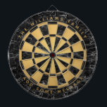 Custom Name Black Marble Faux Gold Foil Elegant  D Dart Board<br><div class="desc">A classic dartboard design with alternating  black marble and faux gold foil triangles. 

Above and below there are the name and a message as arched text,  in golden caps.</div>