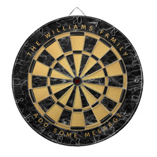 Custom Name Black Marble Faux Gold Foil Elegant D Dart Board