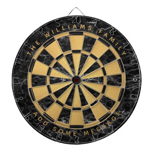 Custom Name Black Marble Faux Gold Foil Elegant  D Dart Board