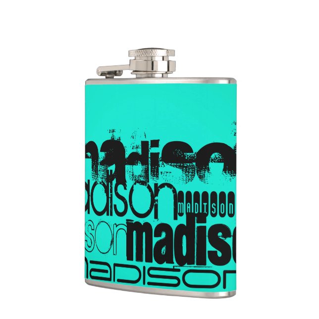 Custom Name; Black &  Neon Aqua Turquoise Flask (Left)