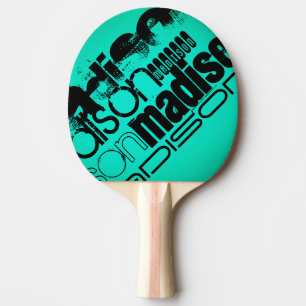 Custom Name; Black & Neon Aqua Turquoise Ping-Pong Paddle