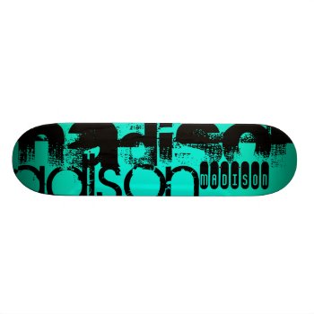 Custom Name; Black &  Neon Aqua Turquoise Skateboard Deck by ColorStock at Zazzle