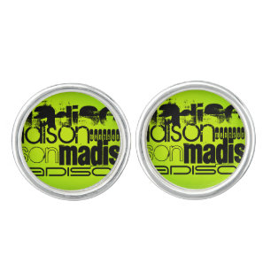 Custom Name; Black & Neon Chartreuse Yellow Green Cufflinks
