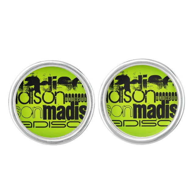 Custom Name; Black & Neon Chartreuse Yellow Green Cufflinks (Front)