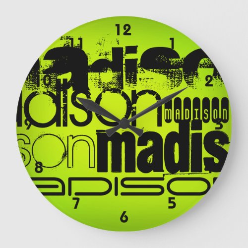 Custom Name Black  Neon Chartreuse Yellow Green Large Clock