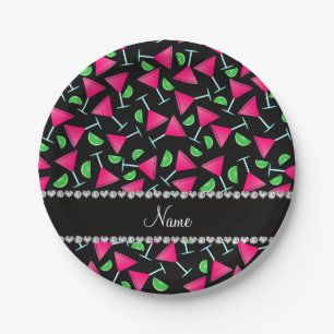 Custom name black pink cosmos limes paper plates