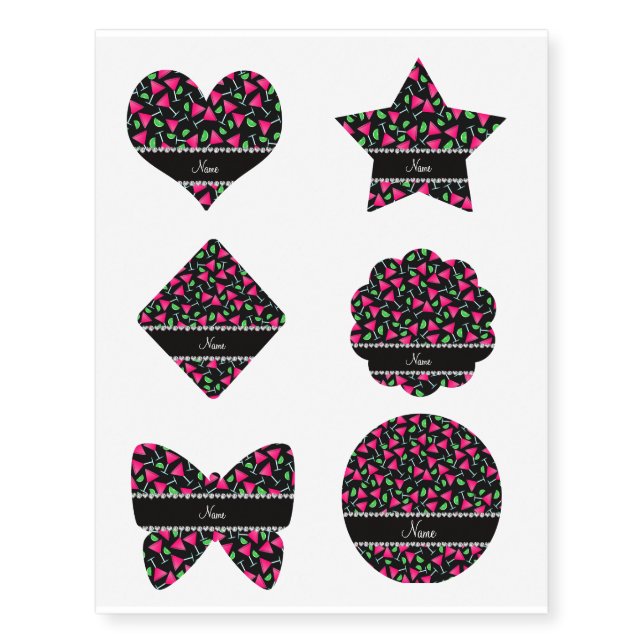 Custom name black pink cosmos limes temporary tattoos (Front)