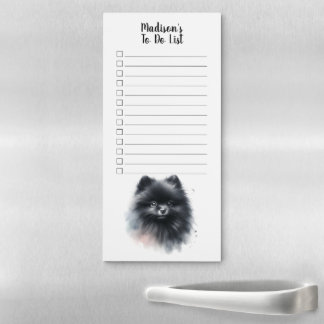 Custom Name Black Pomeranian Watercolor To Do List Magnetic Notepad