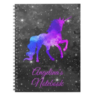 Custom Name Black/Purple Galaxy Unicorn Notebook