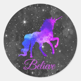 Custom Name Black/Purple Galaxy Unicorn Sticker