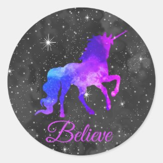 Custom Name Black/Purple Galaxy Unicorn Sticker