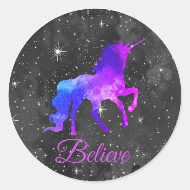 Cute Unicorn Face Sticker with Purple Sparkly Glitter & Black
