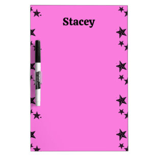 Custom name black retro stars on pink dry erase board
