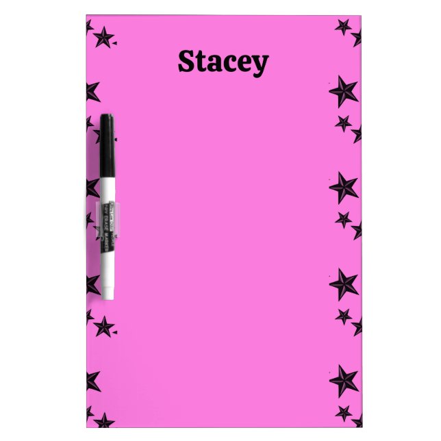 Custom name black retro stars on pink dry erase board (Front)