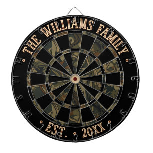 Custom Name Black & Rustic Camouflage Pattern Dart Board