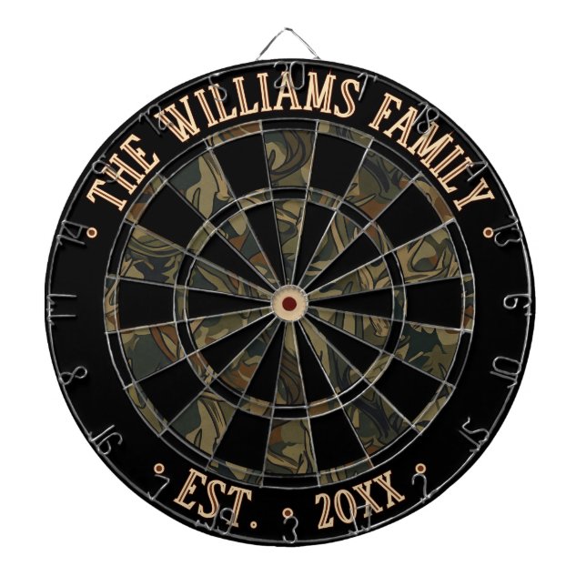 Custom Name Black & Rustic Camouflage Pattern Dart Board (Front)