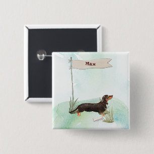 Custom Name Black & Tan Dachshund Pet Dog Button