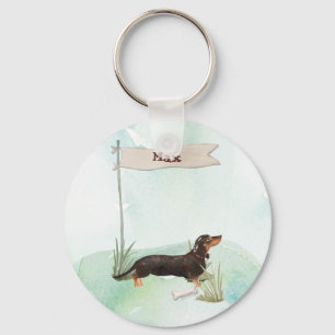 Custom Name Black & Tan Dachshund Pet Dog Keychain