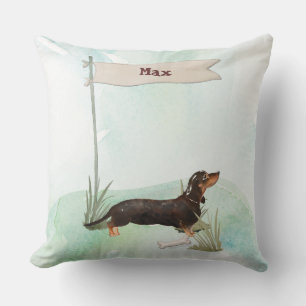 Custom Name Black & Tan Dachshund Pet Dog Throw Pillow