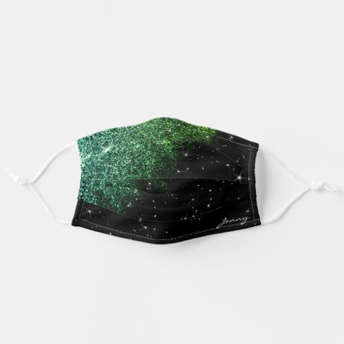Custom Name Black Teal Green Ombre Glitter Stars Adult Cloth Face Mask