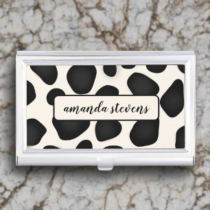 Custom Name Black Typography Abstract Pattern Business Card Case