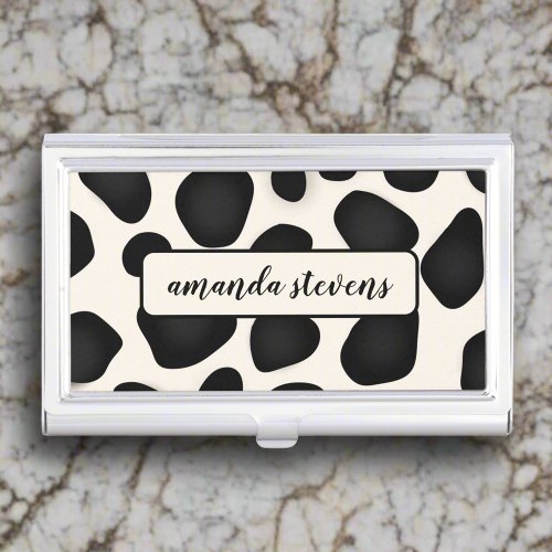 Custom Name Black Typography Abstract Pattern   Business Card Case