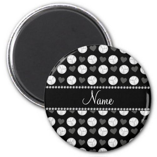 Custom name black volleyballs and hearts magnet