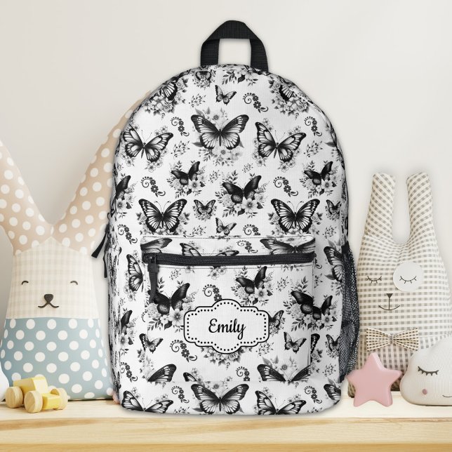 Custom Name Black White Butterfly Backpack (Creator Uploaded)