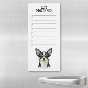 Custom Name Black & White Chihuahua Dog Checklist Magnetic Notepad