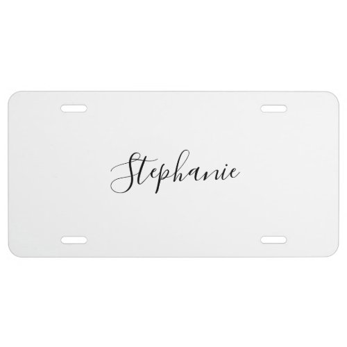 Custom Name Black White Elegant Standard Stylish License Plate