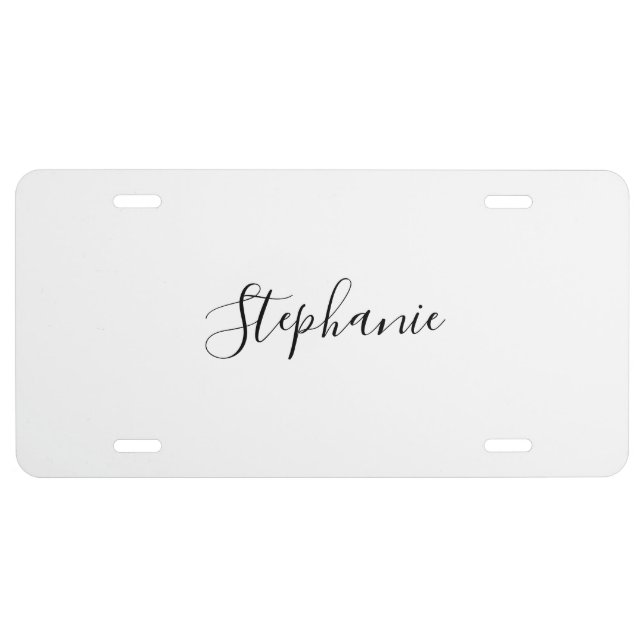Custom Name Black White Elegant Standard Stylish License Plate (Front)