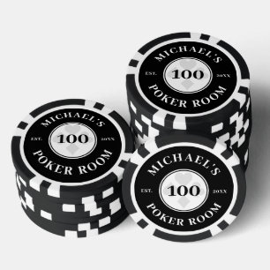Custom Name Black & White Las Vegas Denomination Poker Chips