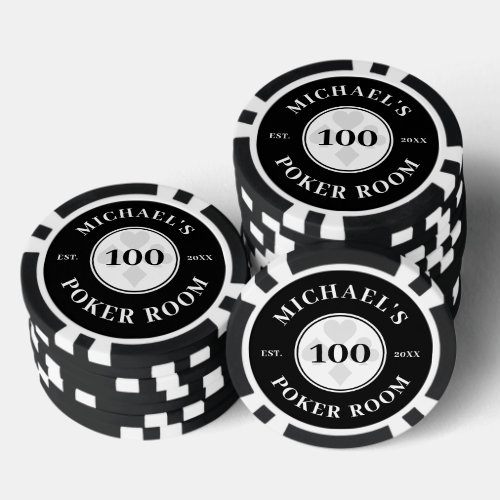 Custom Name Black  White Las Vegas Denomination Poker Chips
