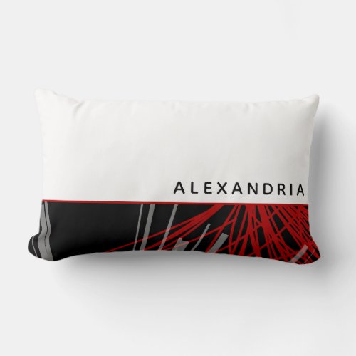 Custom Name  Black White  Red Abstract Ribbons Lumbar Pillow