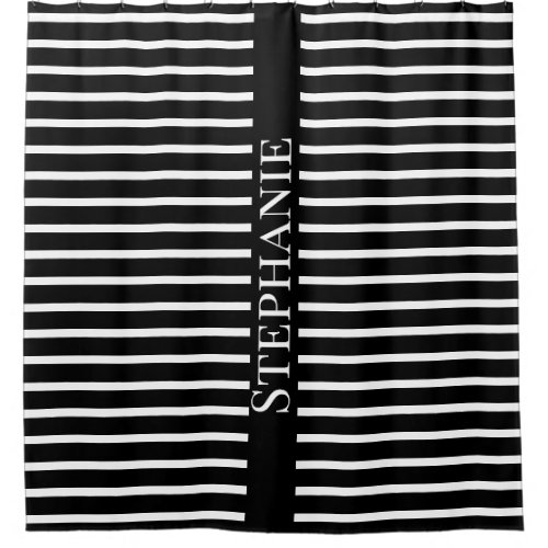 Custom Name Black White Stripe Classy Stylish Bold Shower Curtain