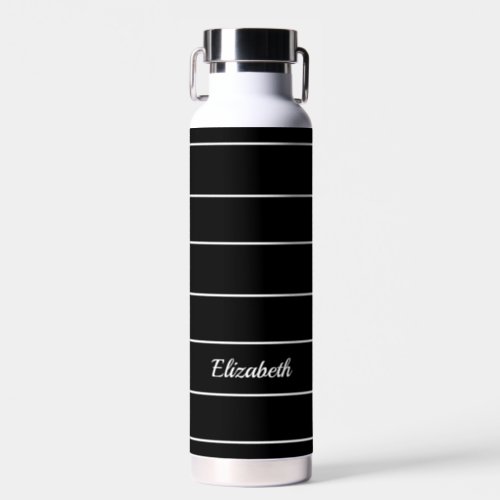 Custom Name Black  White Striped Modern Pattern Water Bottle