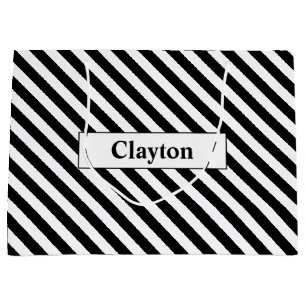 Custom Name Black/White Stripes Large Gift Bag
