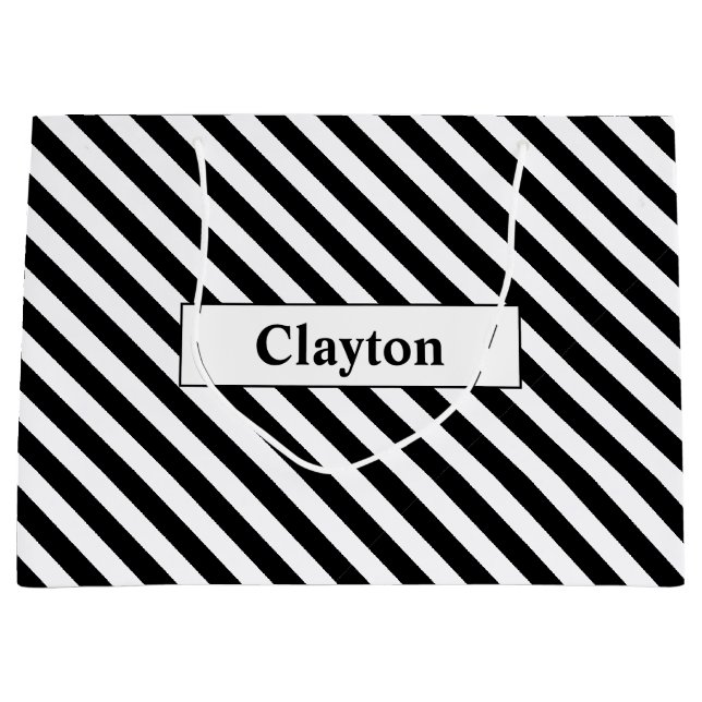 Custom Name Black/White Stripes Large Gift Bag (Front)
