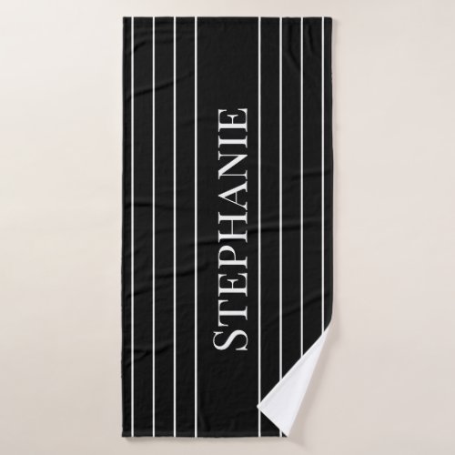 Custom Name Black White Stripes Lines Bold Cool Bath Towel