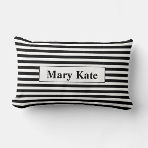 Custom Name Black/White Stripes Lumbar Pillow
