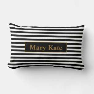 Custom Name Black/White Stripes Lumbar Pillow