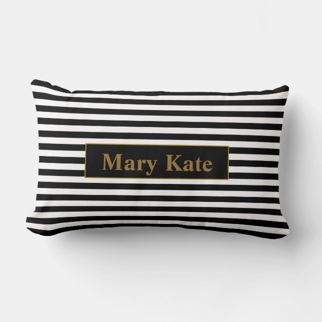 Custom Name Black/White Stripes Lumbar Pillow (Front)