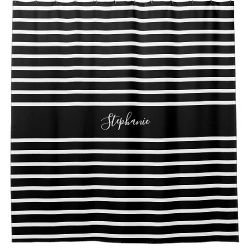 Custom Name Black White Stripes Monograms Classy Shower Curtain