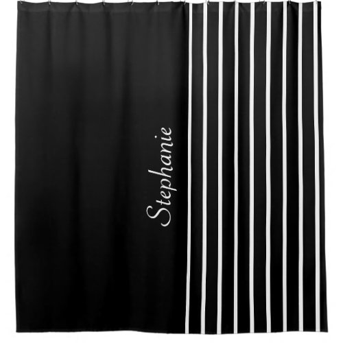 Custom Name Black White Stripes Patterns 2022 Shower Curtain