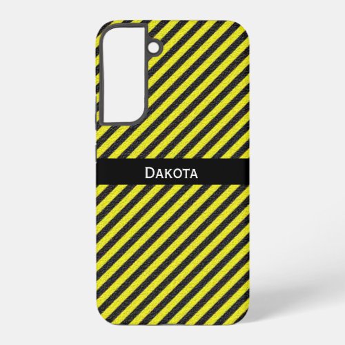 Custom Name Black Yellow Textured Diagonal Stripes Samsung Galaxy S22 Case