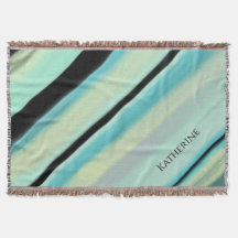 Custom Name Blanket Turquoise Black Stripes