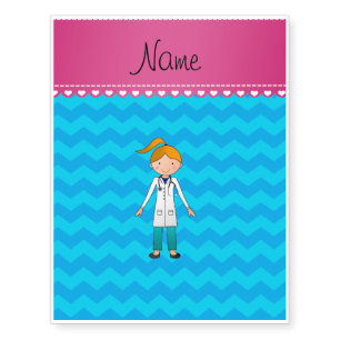 Custom name blonde girl doctor sky blue chevrons temporary tattoos