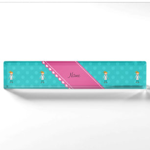Custom name blonde girl doctor turquoise dots plate