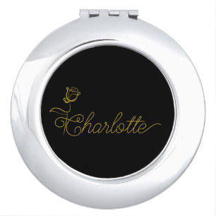 Custom Name Bloom Design Pocket Beauty Mirror